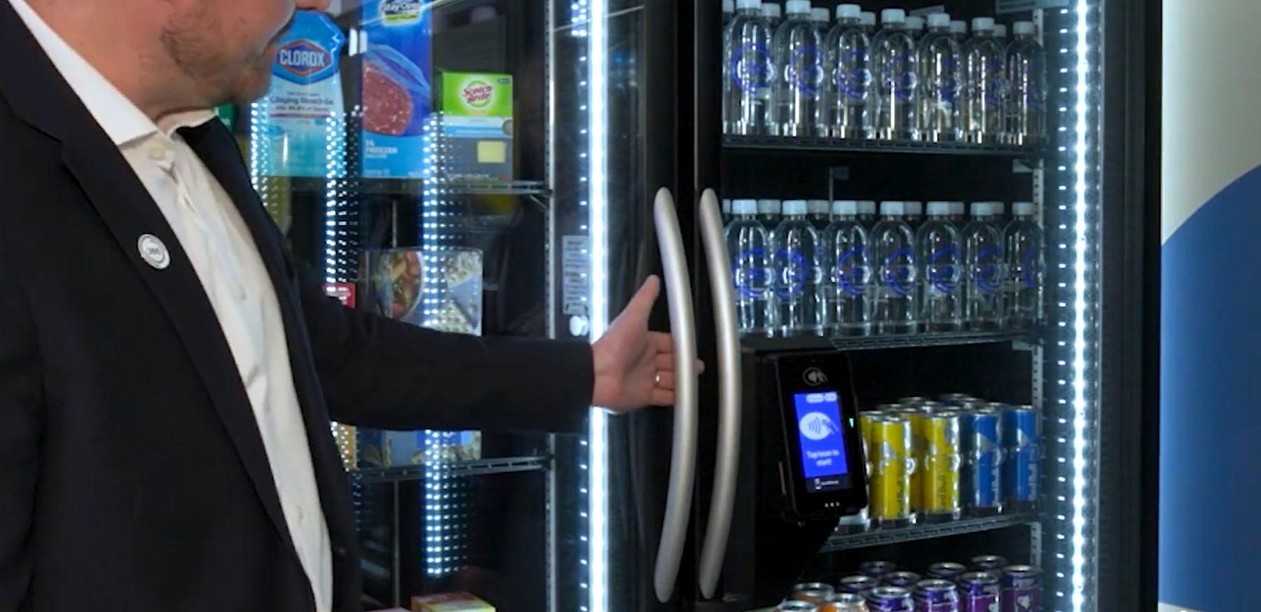 PicoCooler Vision smart cooler with a contactless card reader in use